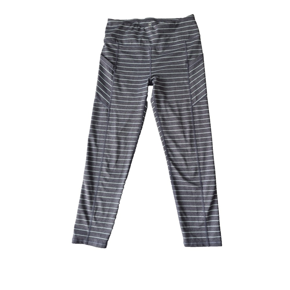 Gaiam Striped Yoga Leggings Gray White High Rise Athletic Pants Small